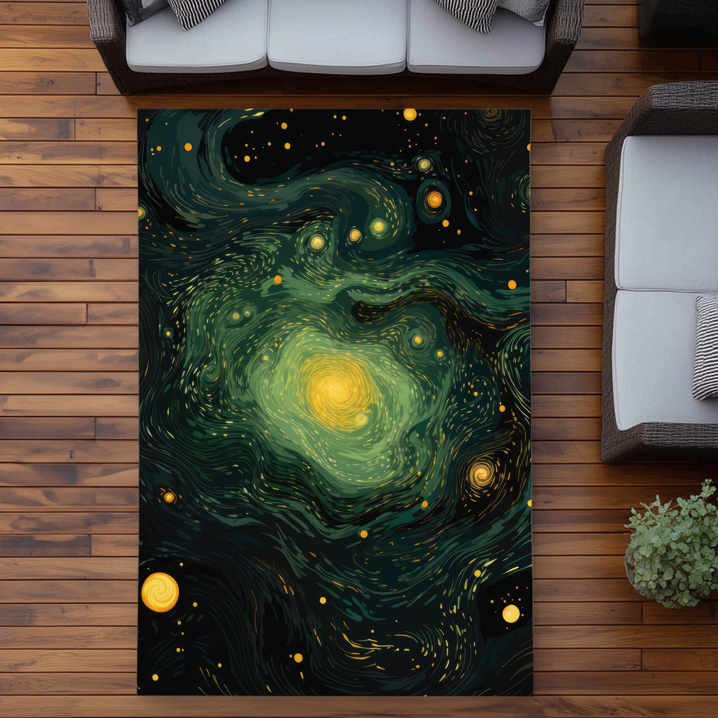Illuminated in Space - Green Outdoor Area Rug for Home Decor