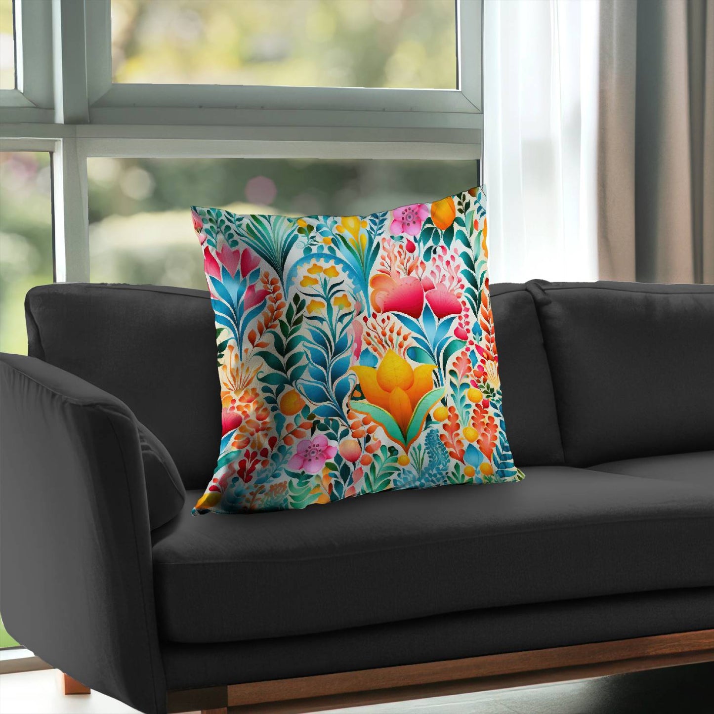 Flowing Flowers Pink Poly Twill Throw Pillow | Home Decor Insert