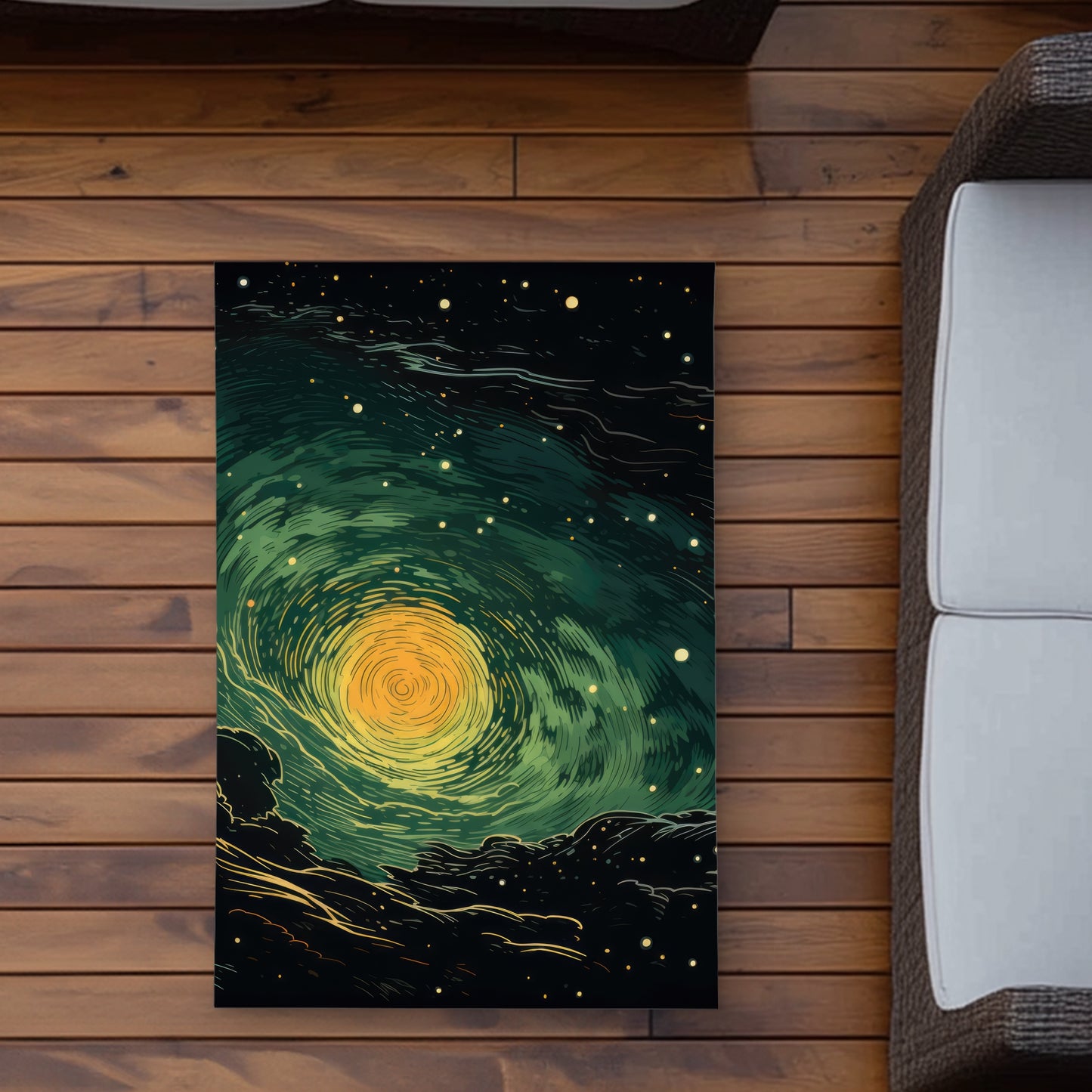 Turmoil in Space - Black Outdoor Area Rug for Home Decor