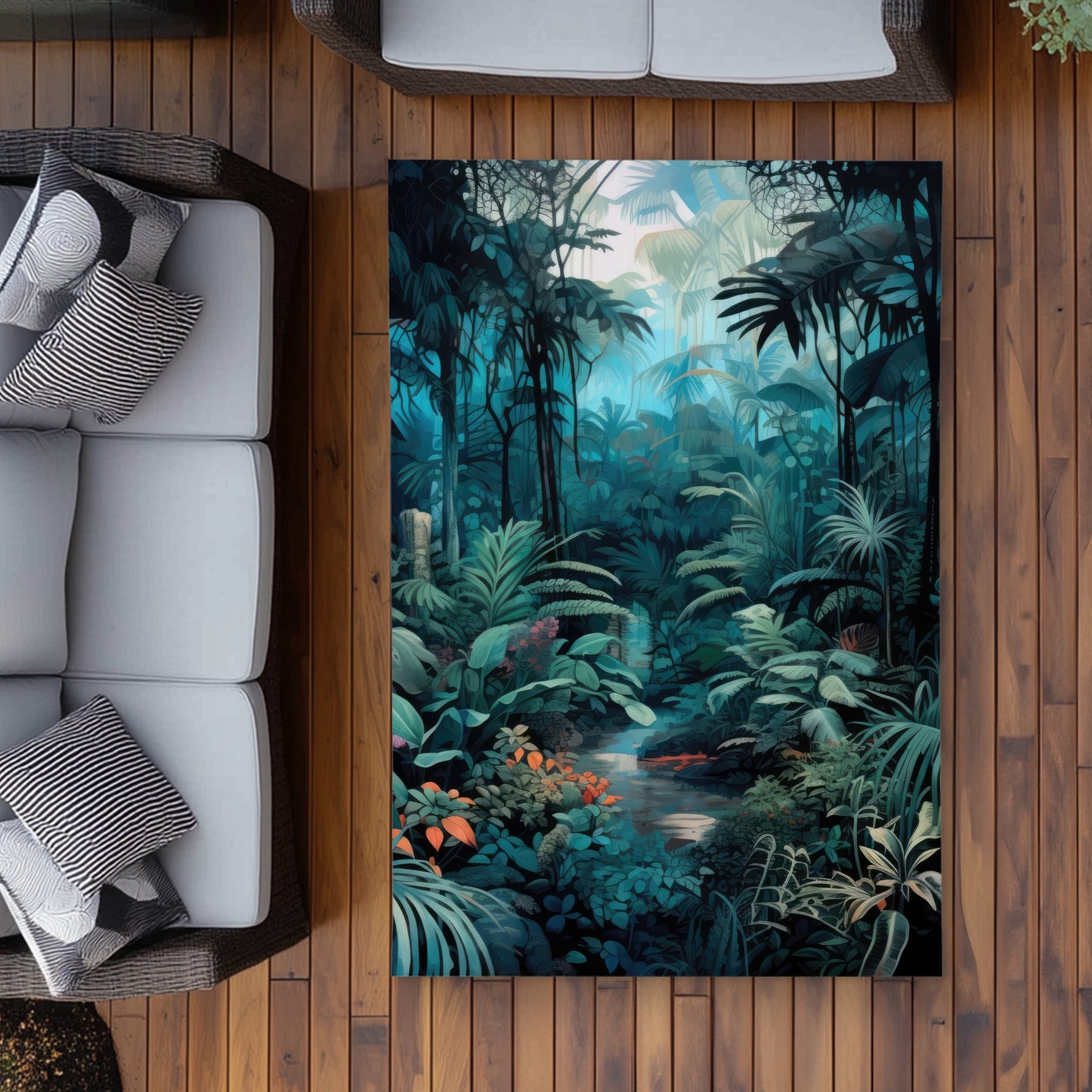 Deep in the jungle - Blue Outdoor Area Rug for Home Decor