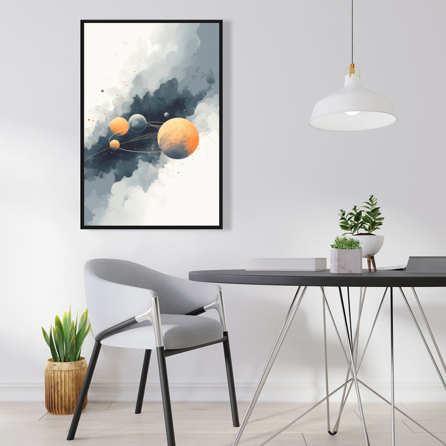 Circle of Planets - Orange Framed Canvas for Home Decor