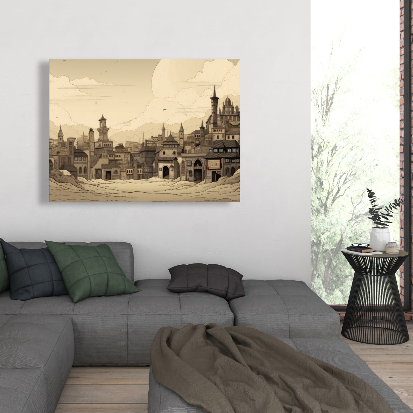 Desert Town Gray Canvas - Stylish Home Decor Artwork