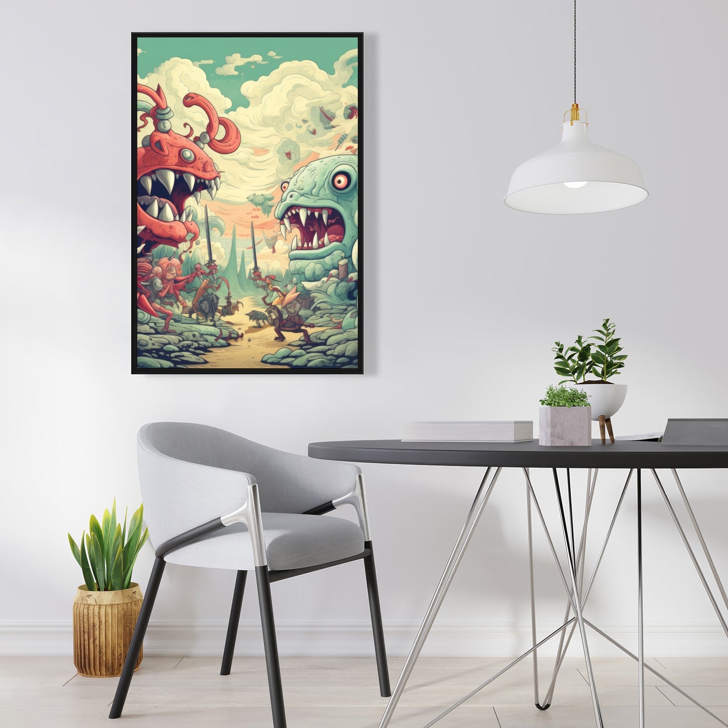 Two titans - Framed Canvas - Print on demand