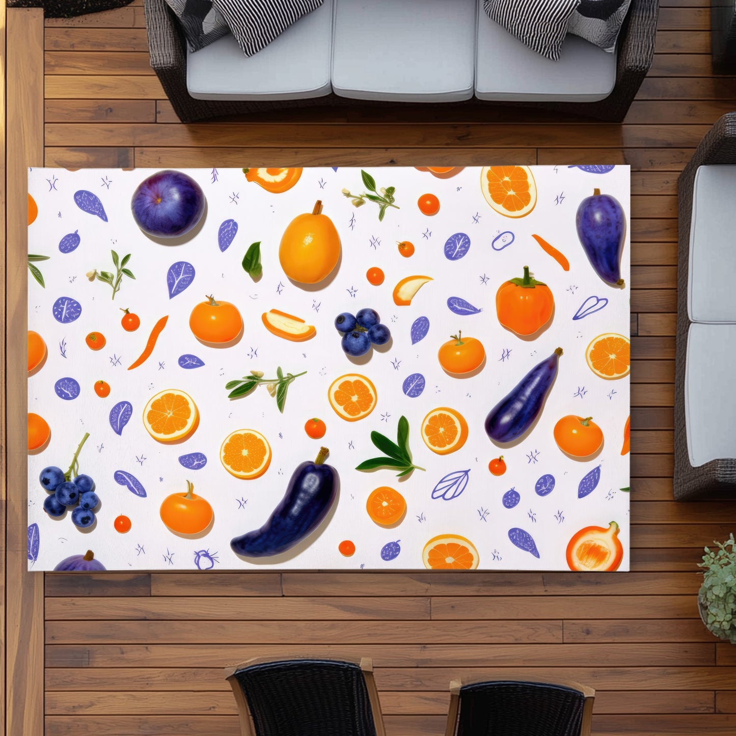 Orange and Purple Outdoor Area Rug - White Home Decor Accent