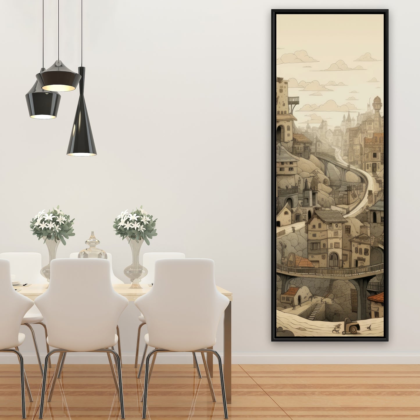 Intricate Town Hall - Orange Framed Canvas Home Decor