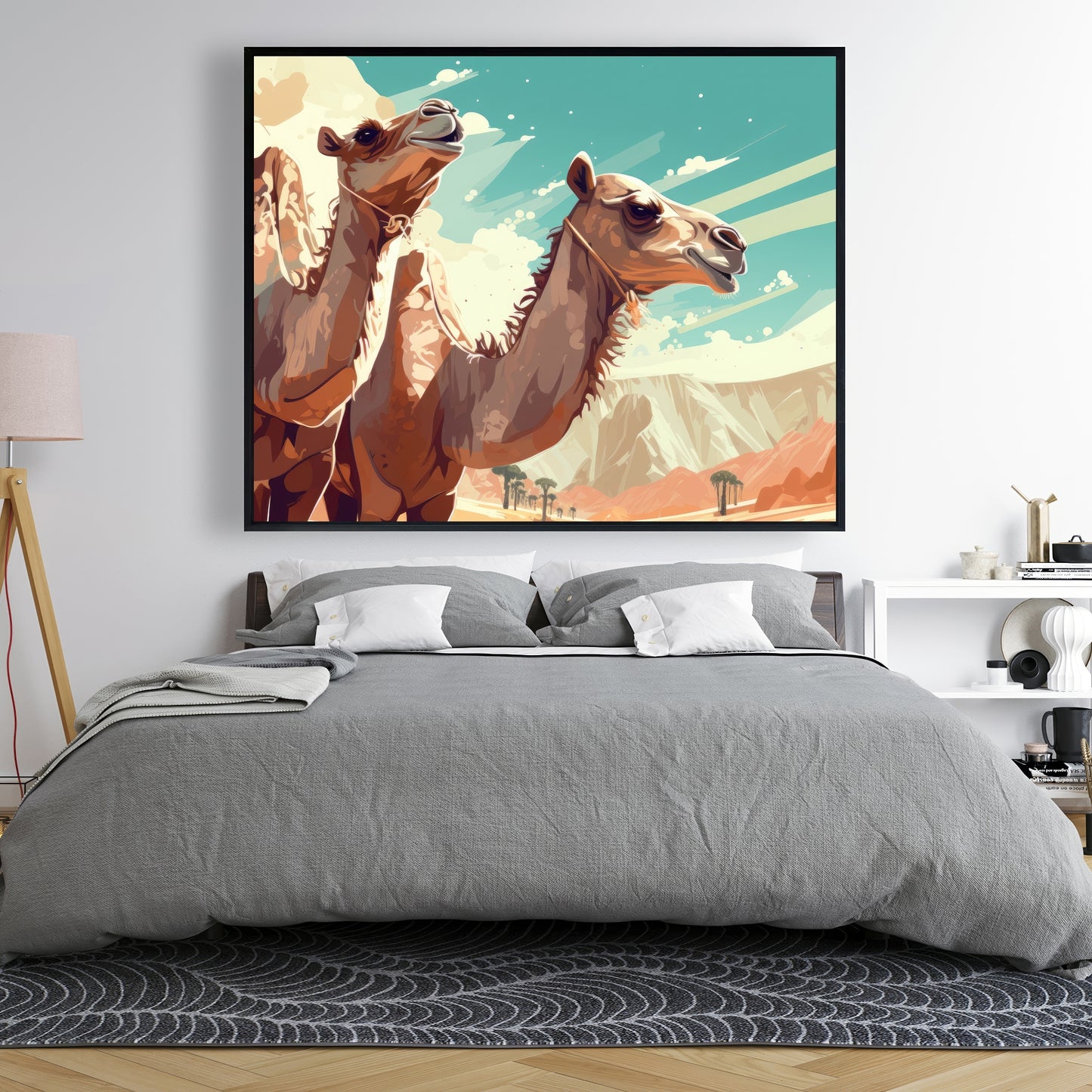 Two camels - Framed Canvas - Print on demand