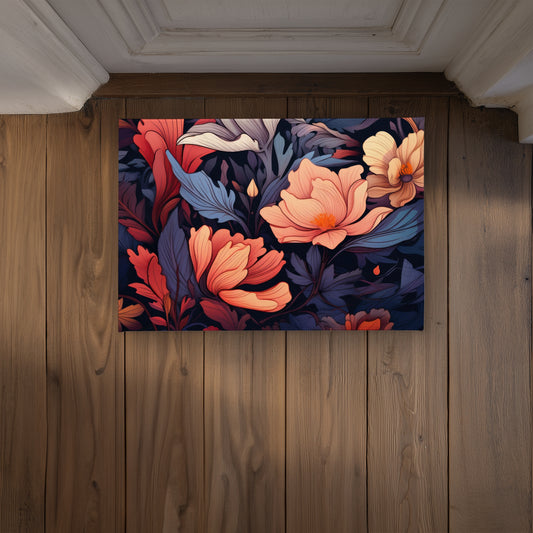 Blooming Uninterrupted Orange Indoor Outdoor Door Mat | Home Decor