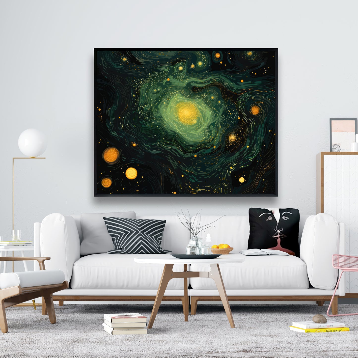 Illuminated in Space - Green Framed Canvas for Home Decor