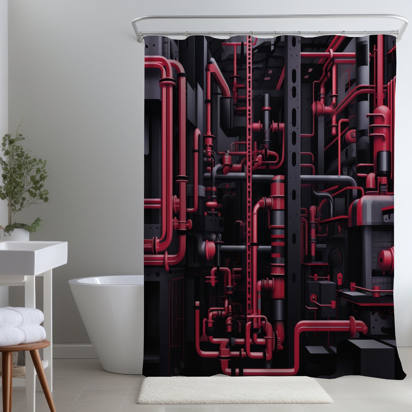 Machinery Red Shower Curtain for Stylish Home Decor | Buy Now