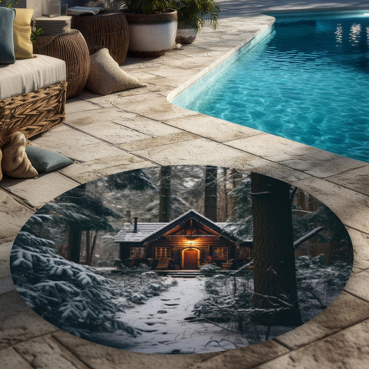 The lone cabin - Brown 5' Round Outdoor Area Rug for Home Decor