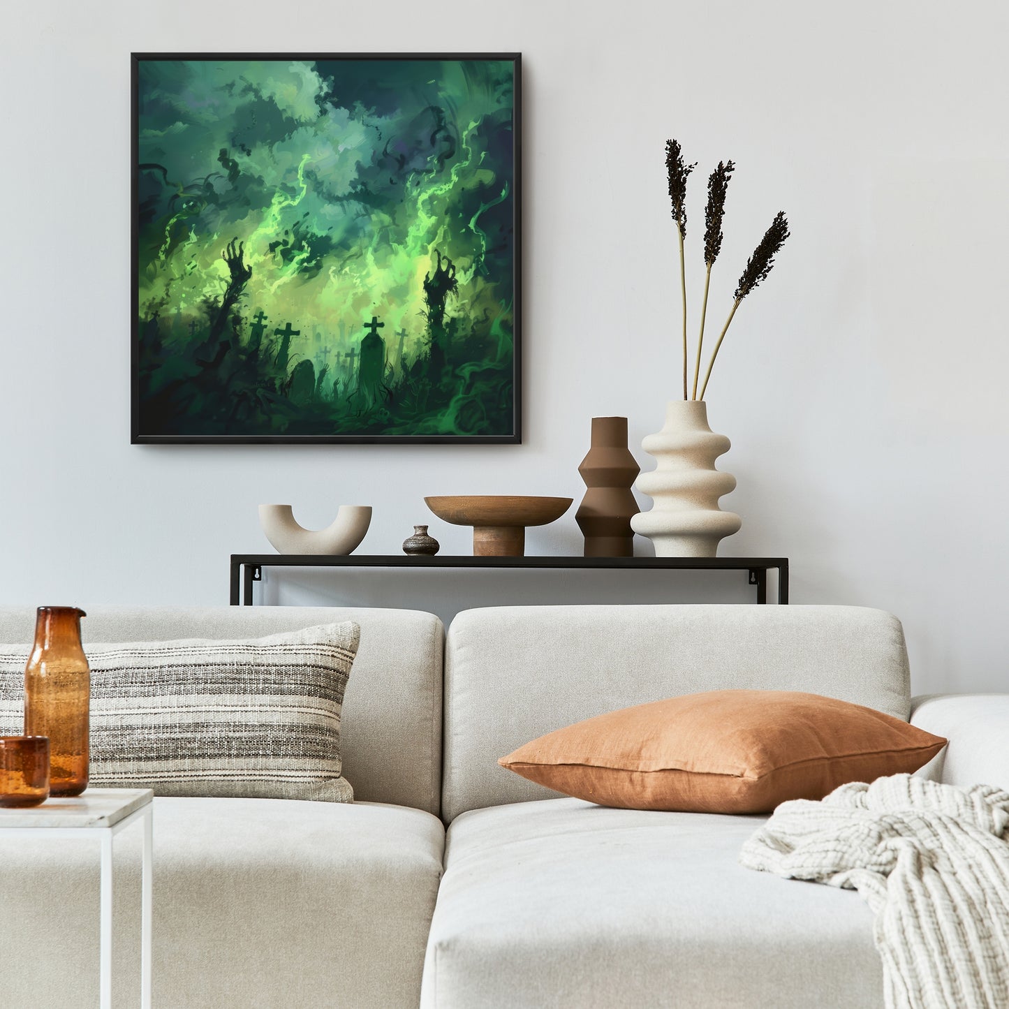 Reaching Hell - Turquoise Framed Canvas | Home Decor Art