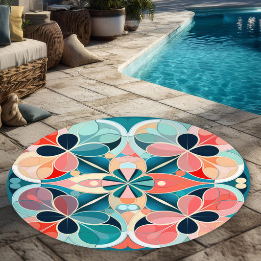 Tapis d'extérieur rond beige Mandala de 1,5 m pour la décoration intérieure