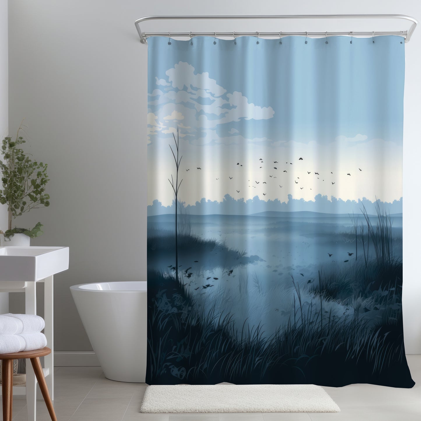Evening marsh Gray Shower Curtain for Elegant Home Decor