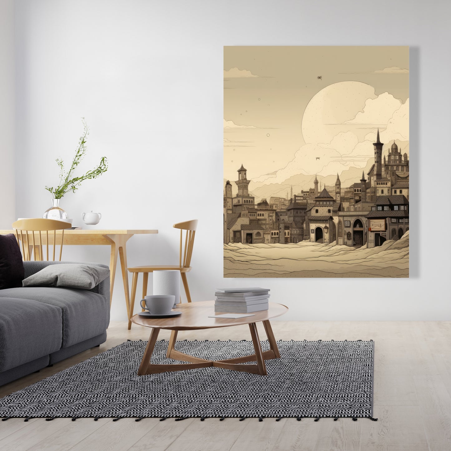 Desert Town Gray Canvas - Stylish Home Decor Artwork