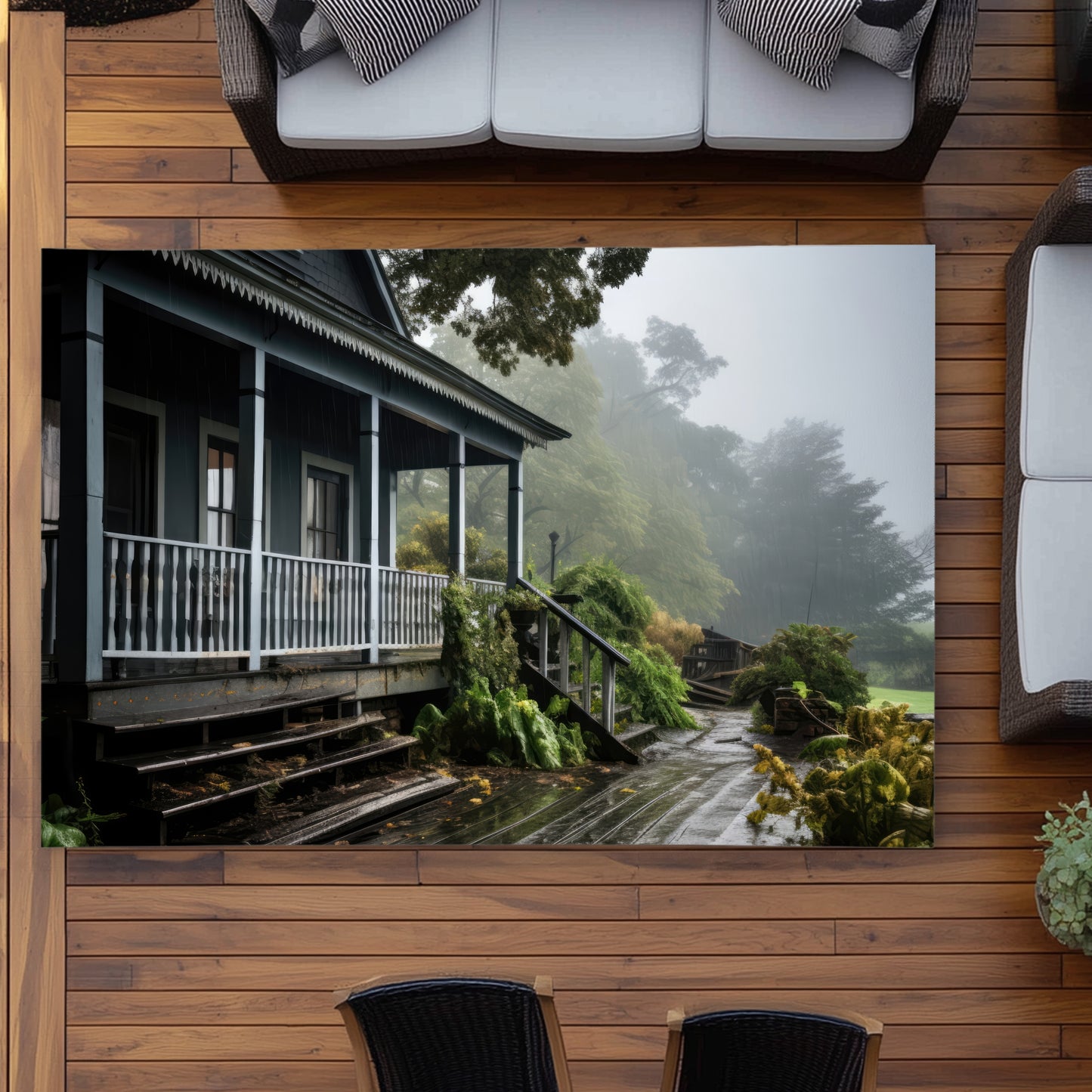 Rainy Porch - Brown Outdoor Area Rug for Home Decor
