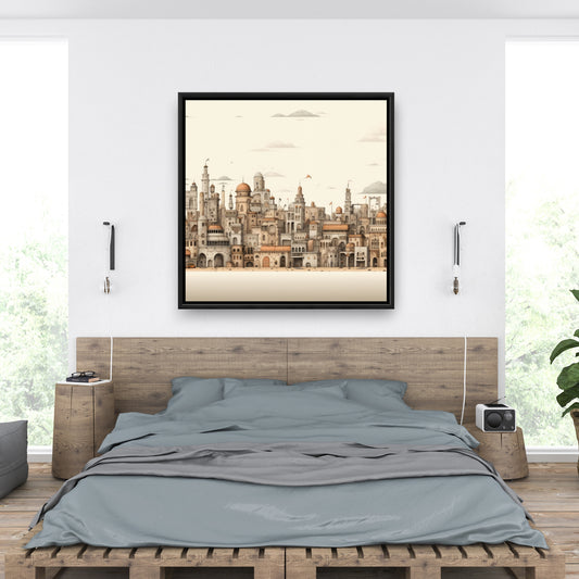 The Old Town - Beige Framed Canvas for Home Decor