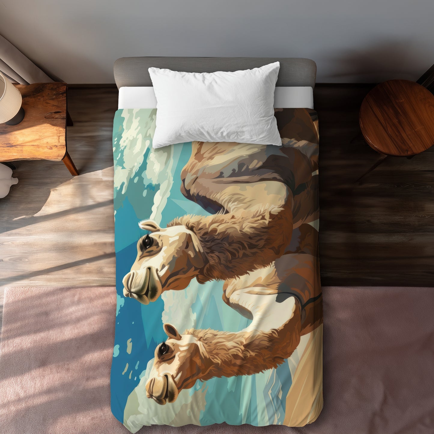Camels Looking Up Beige Duvet Cover | Home Decor Essentials