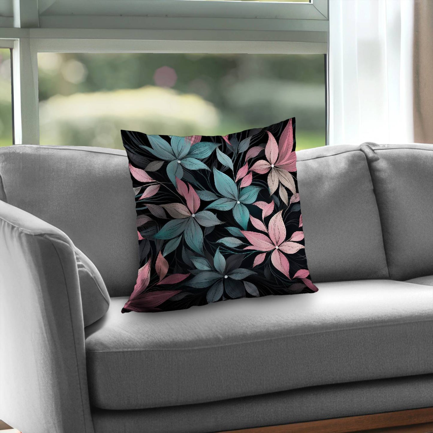 Desaturated Flowers Turquoise Poly Twill Throw Pillow | Home Decor