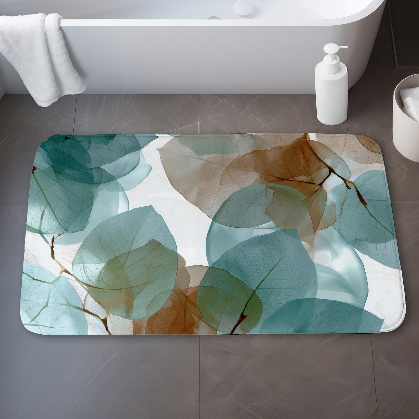 Translucent Leaves Bath Mat - Stylish White Home Decor