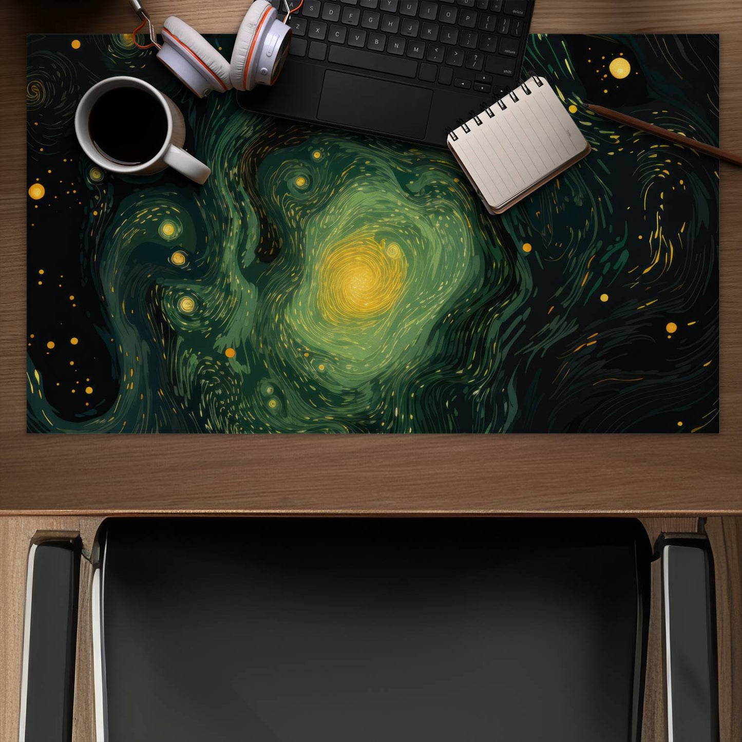 Illuminated in Space - Green Gaming Mat for Home Decor