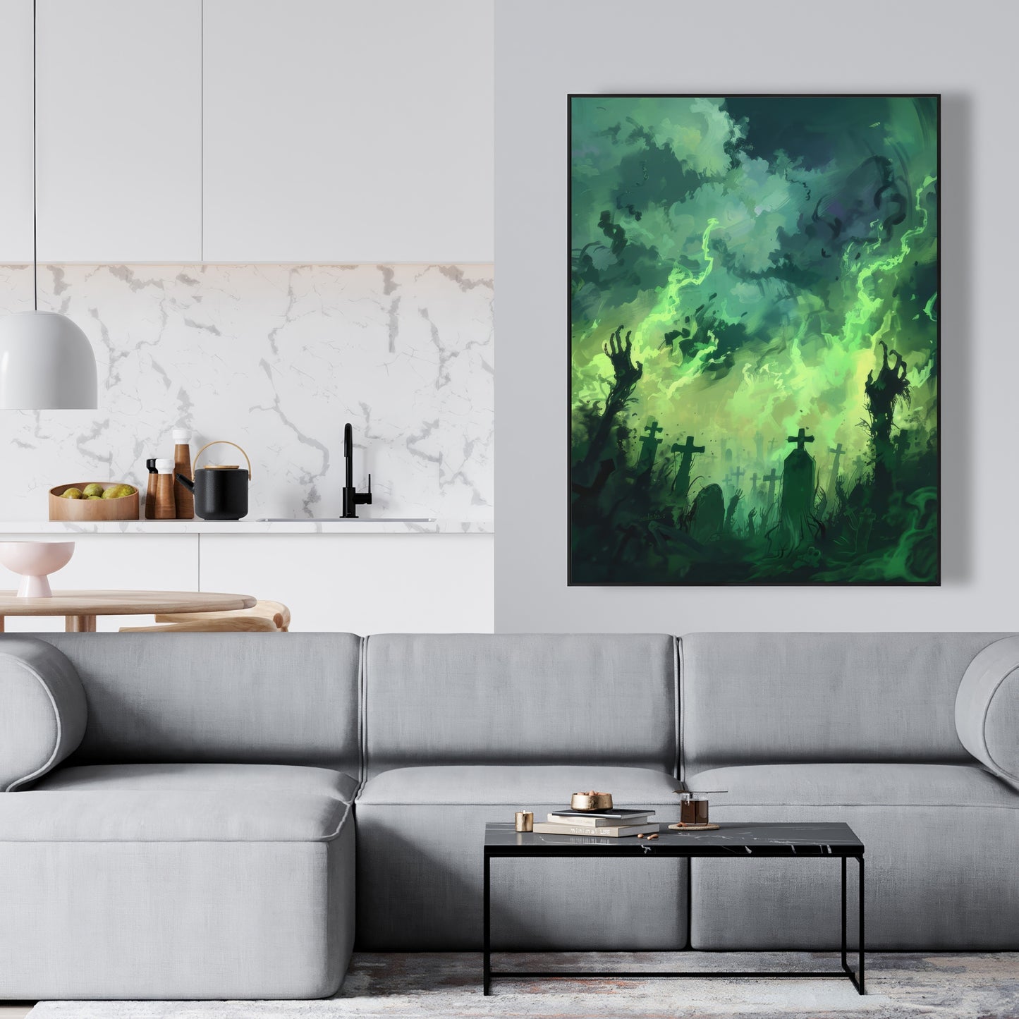 Reaching Hell - Turquoise Framed Canvas | Home Decor Art