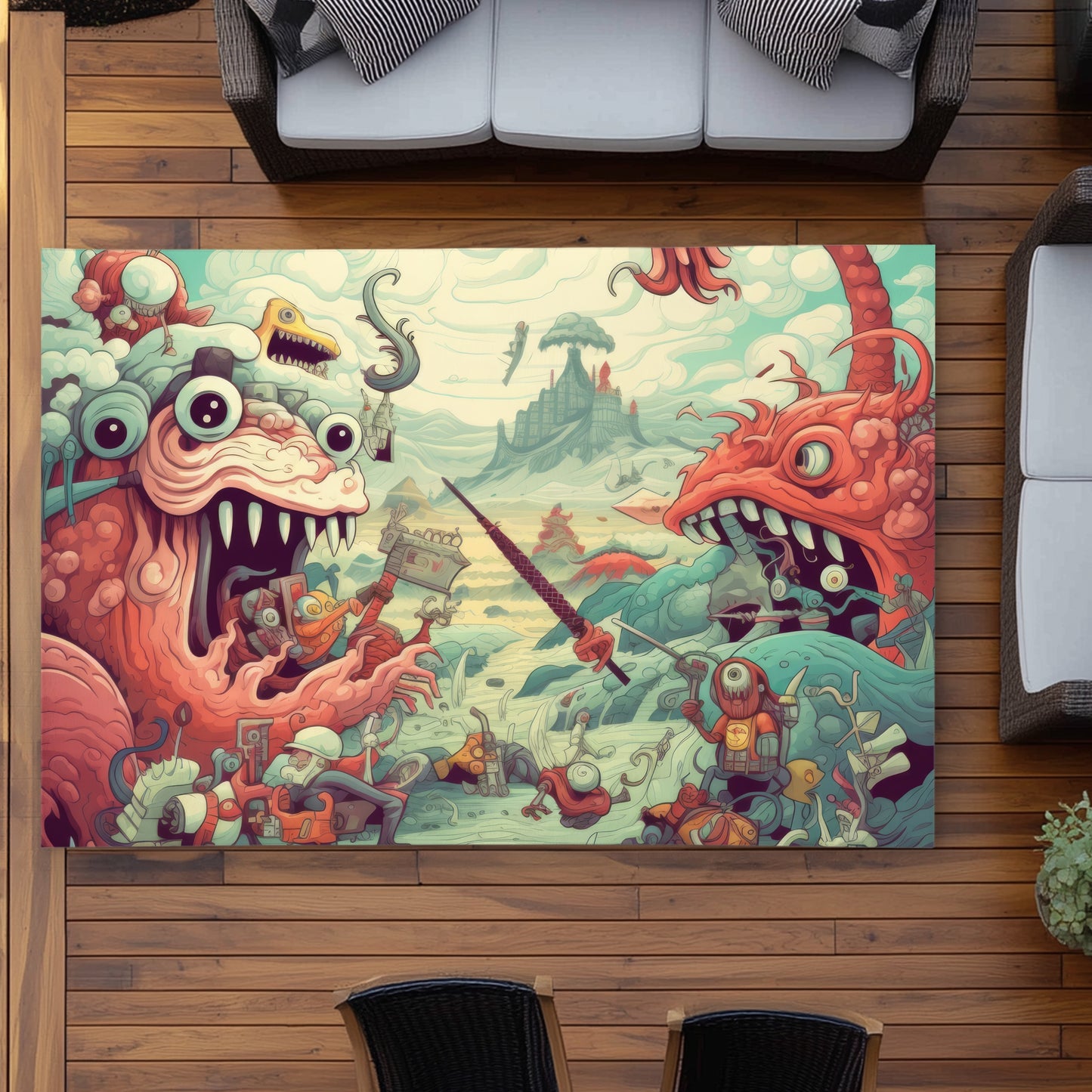 Day of Reckoning - Turquoise Outdoor Area Rug for Home Decor
