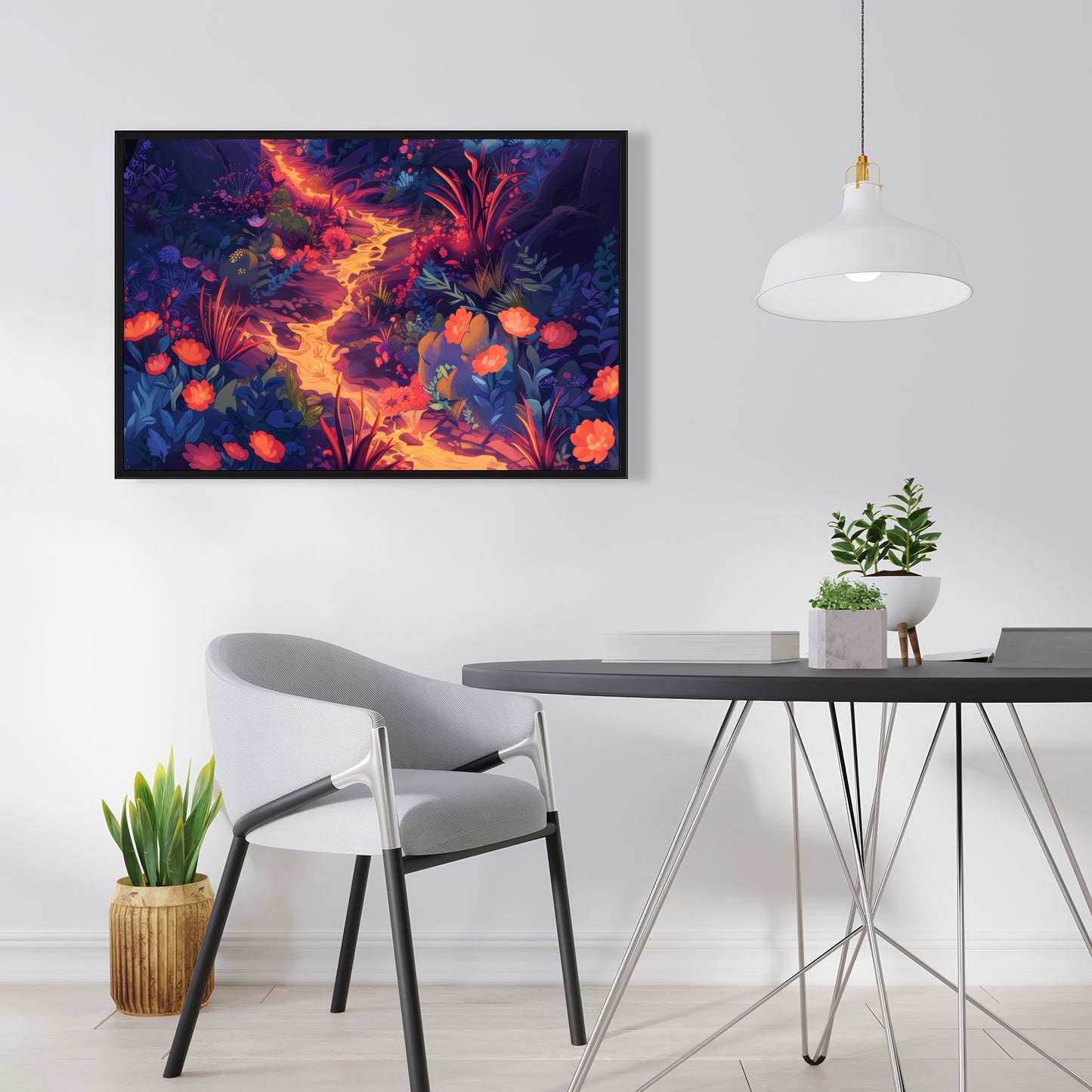 Burning Flowers Purple Framed Canvas | Home Decor Art