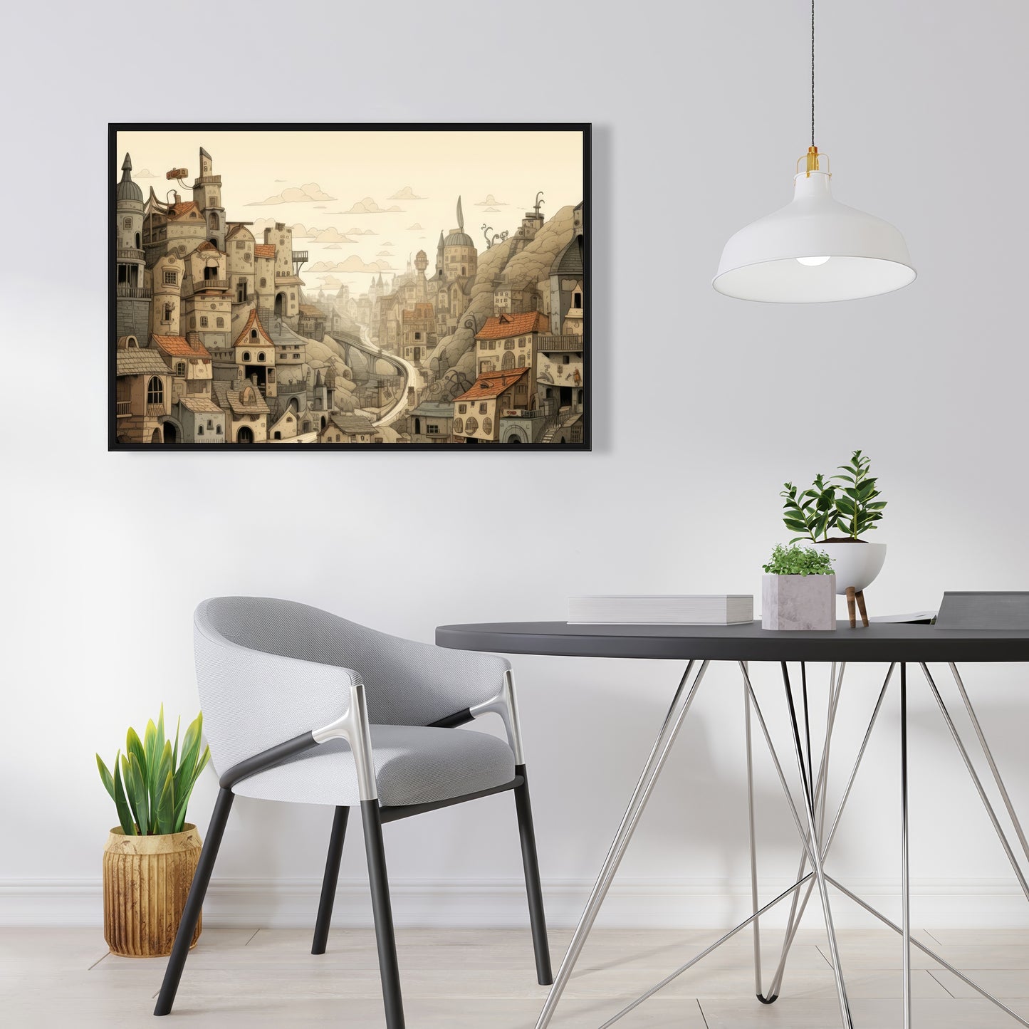 Intricate Town Hall - Orange Framed Canvas Home Decor