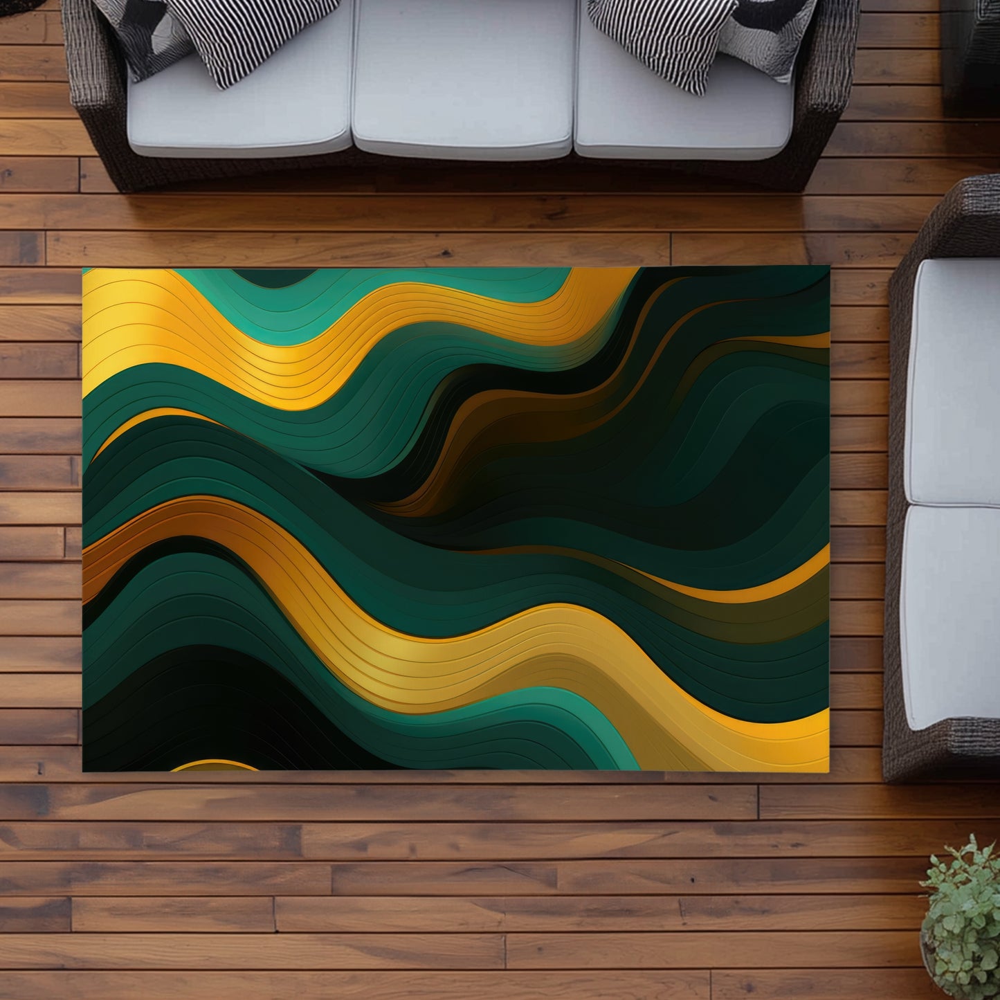 Golden Harmony Turquoise Outdoor Area Rug for Home Decor