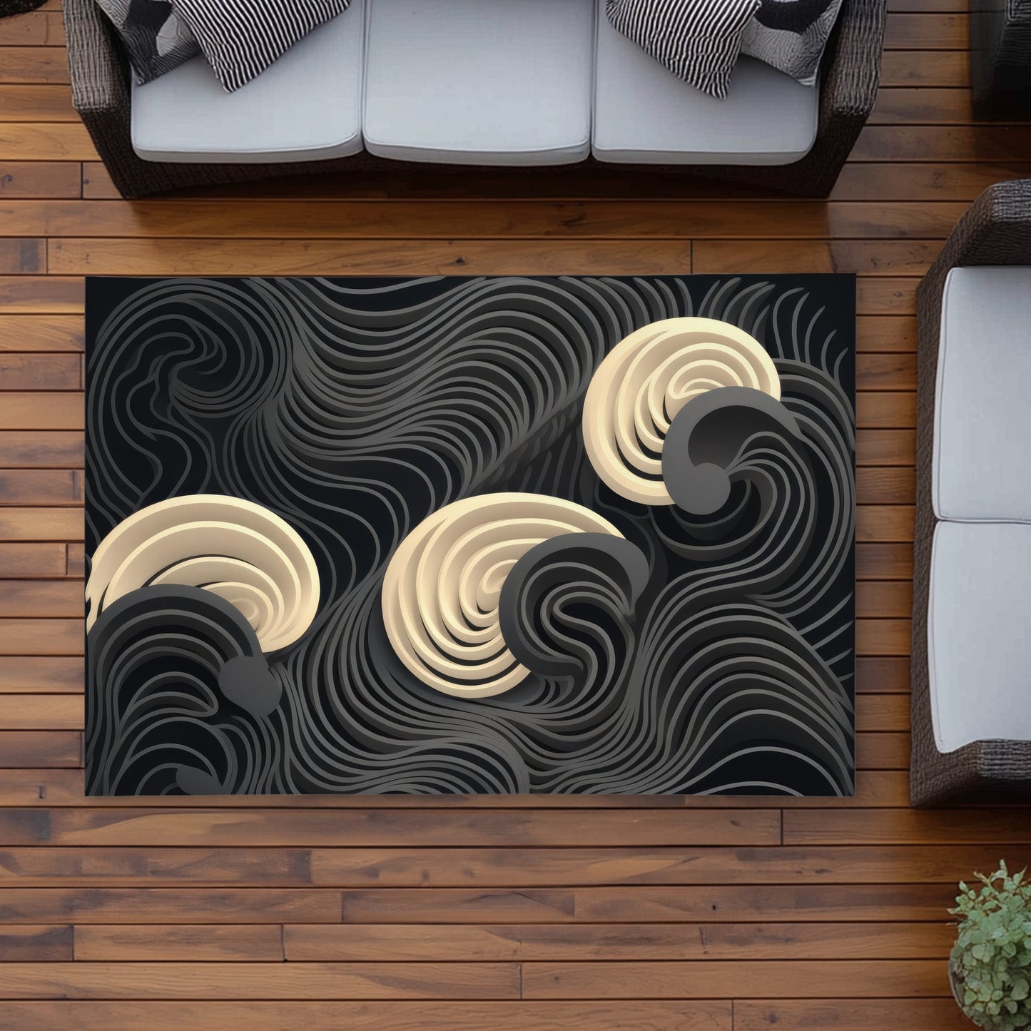 Layers Black Outdoor Area Rug | Stylish Home Decor Accent