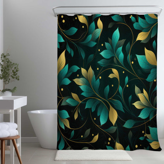 Rideau de douche vert à motifs de brindilles tourbillonnantes - Décoration intérieure élégante