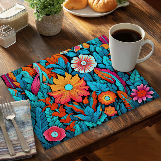 Floral Hues Orange Polyester Placemat for Home Decor | Stylish