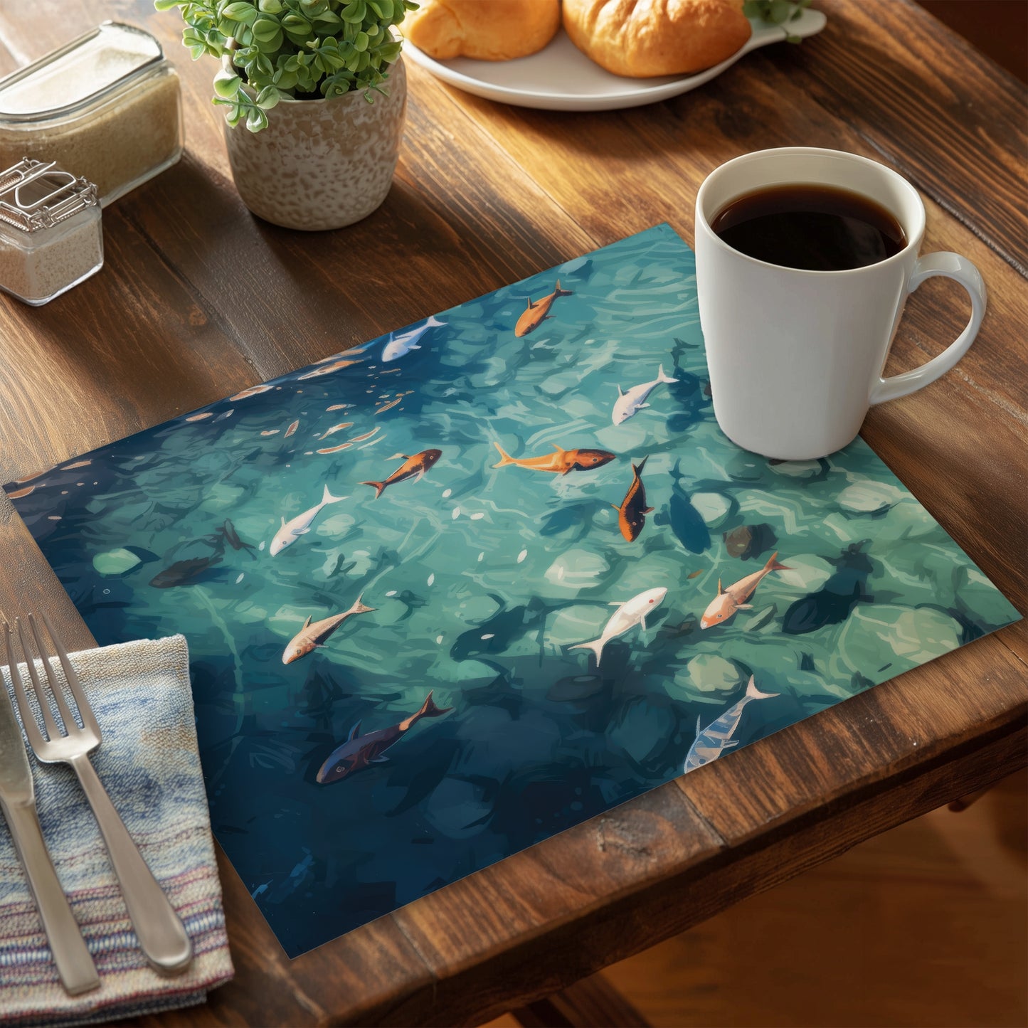 Caustic Fish Polyester Placemat for Elegant Home Decor
