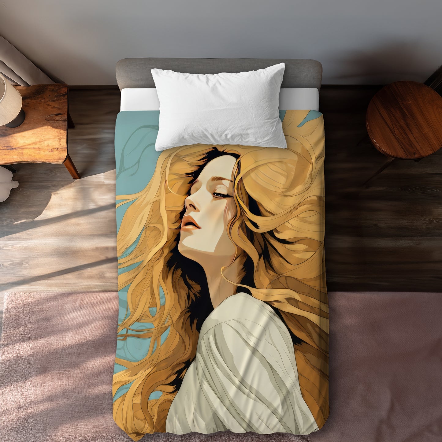 Flowing Hair Turquoise Duvet Cover | Home Decor Essentials
