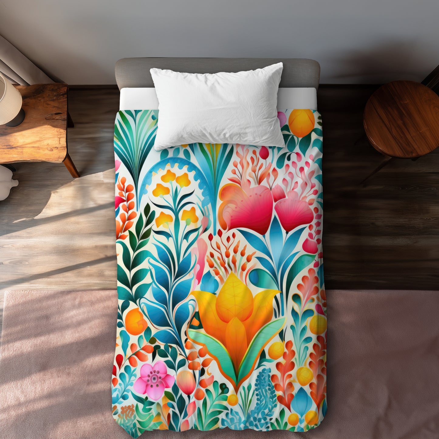 Flowing Flowers Turquoise Duvet Cover | Home Decor Elegance