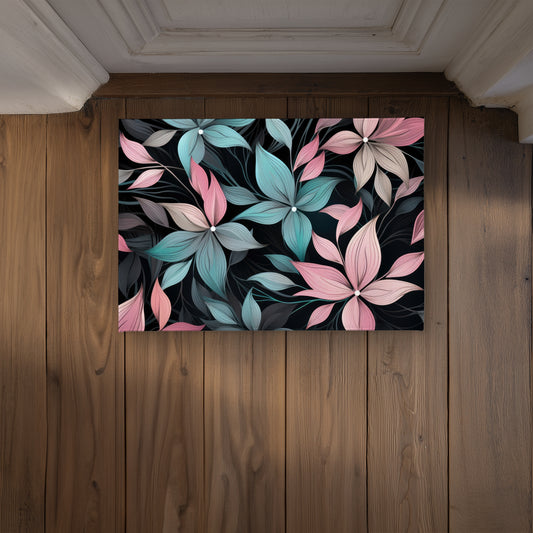 Desaturated Flowers Turquoise Door Mat | Indoor Outdoor Decor