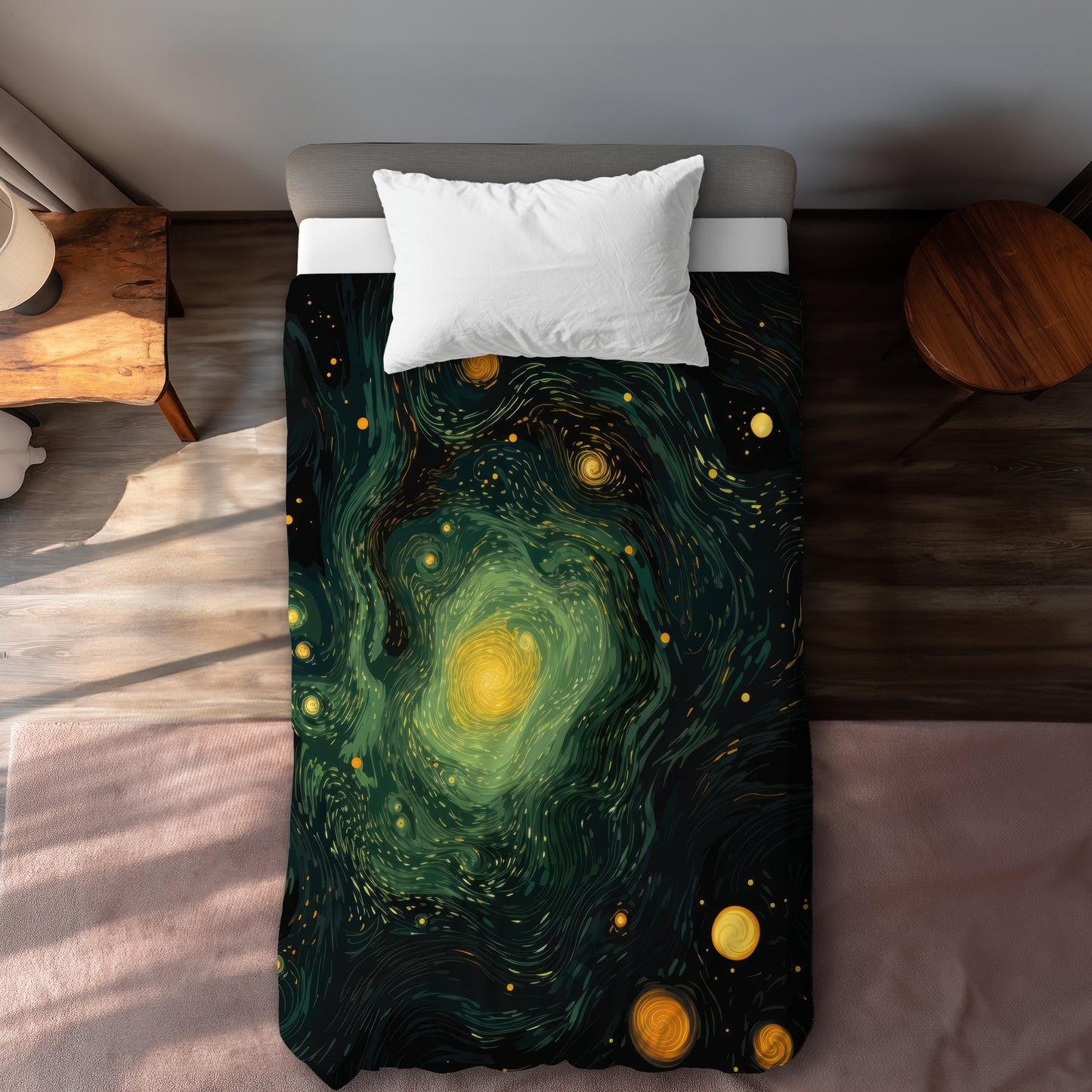 Illuminated in Space Yellow Duvet Cover | Home Decor Essentials