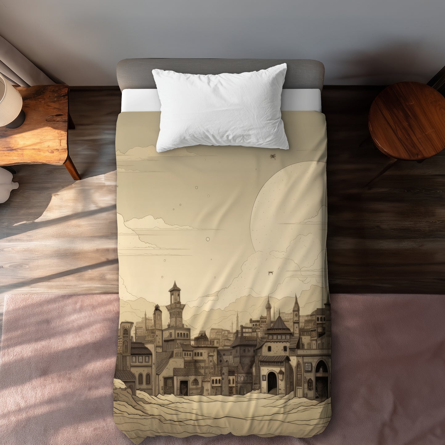 Desert Town Gray Duvet Cover - Stylish Home Decor Accent