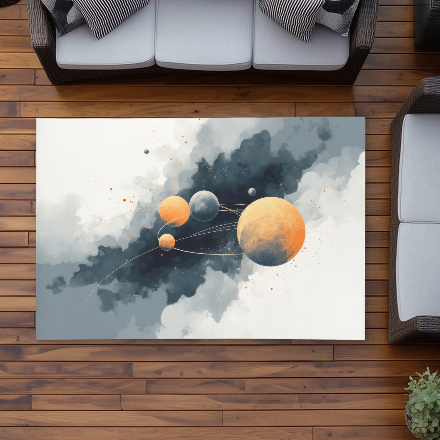 Circle of Planets Gray Outdoor Area Rug for Home Decor