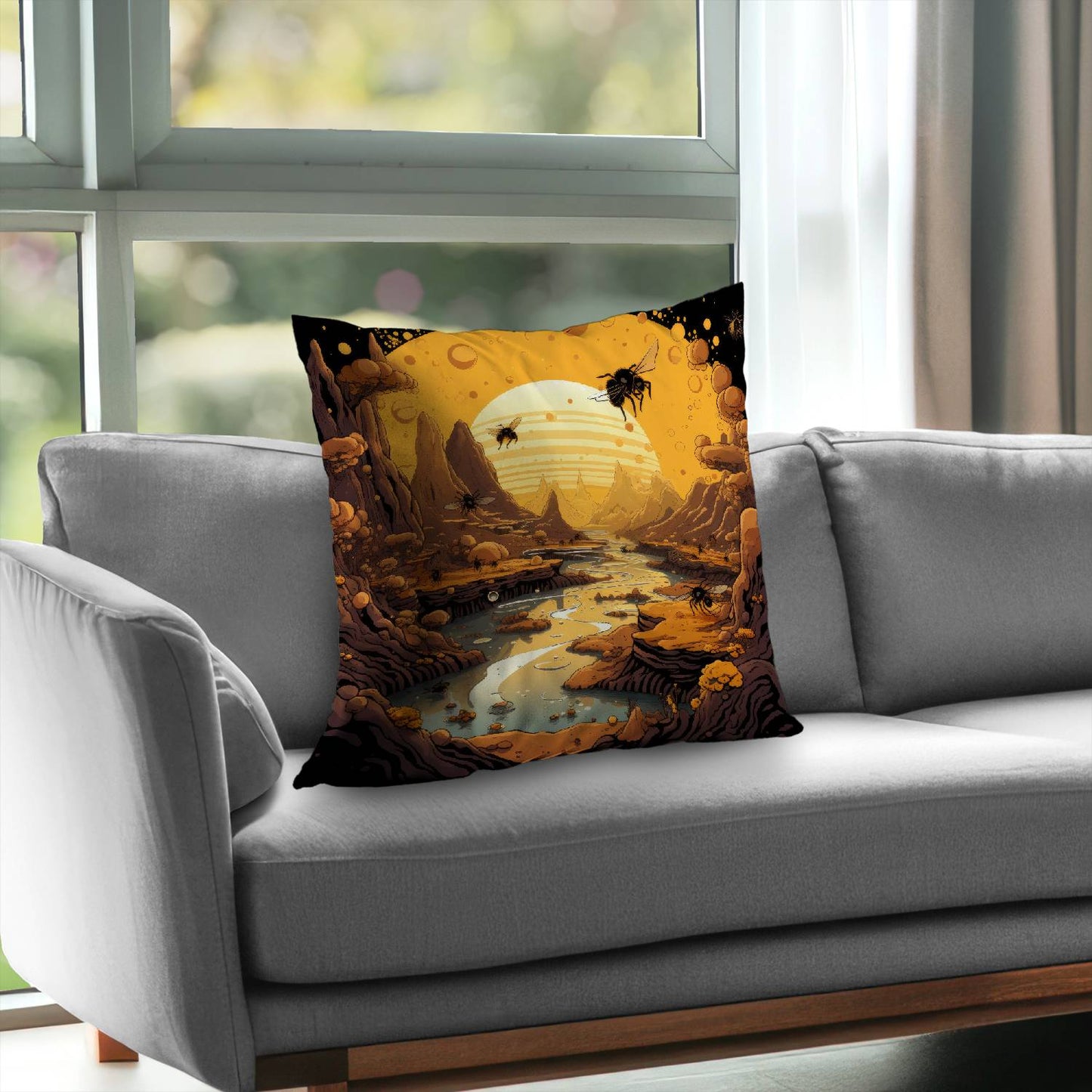 Hive Mind Black Poly Twill Throw Pillow Insert for Home Decor