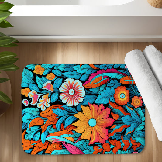 Floral Hues Turquoise Bath Mat for Stylish Home Decor