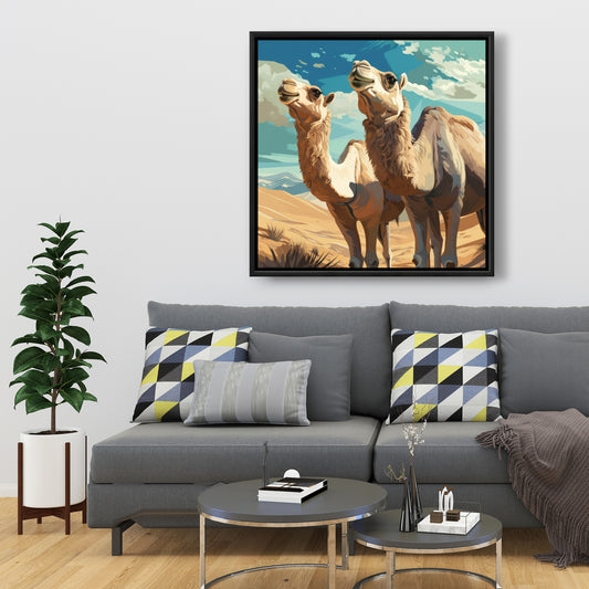 Camels looking up - 36"x36" Framed canvas