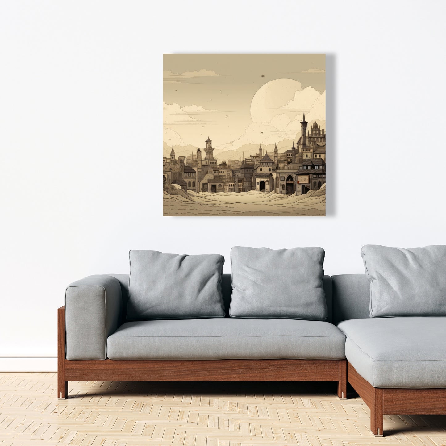 Desert Town Gray Canvas - Stylish Home Decor Artwork
