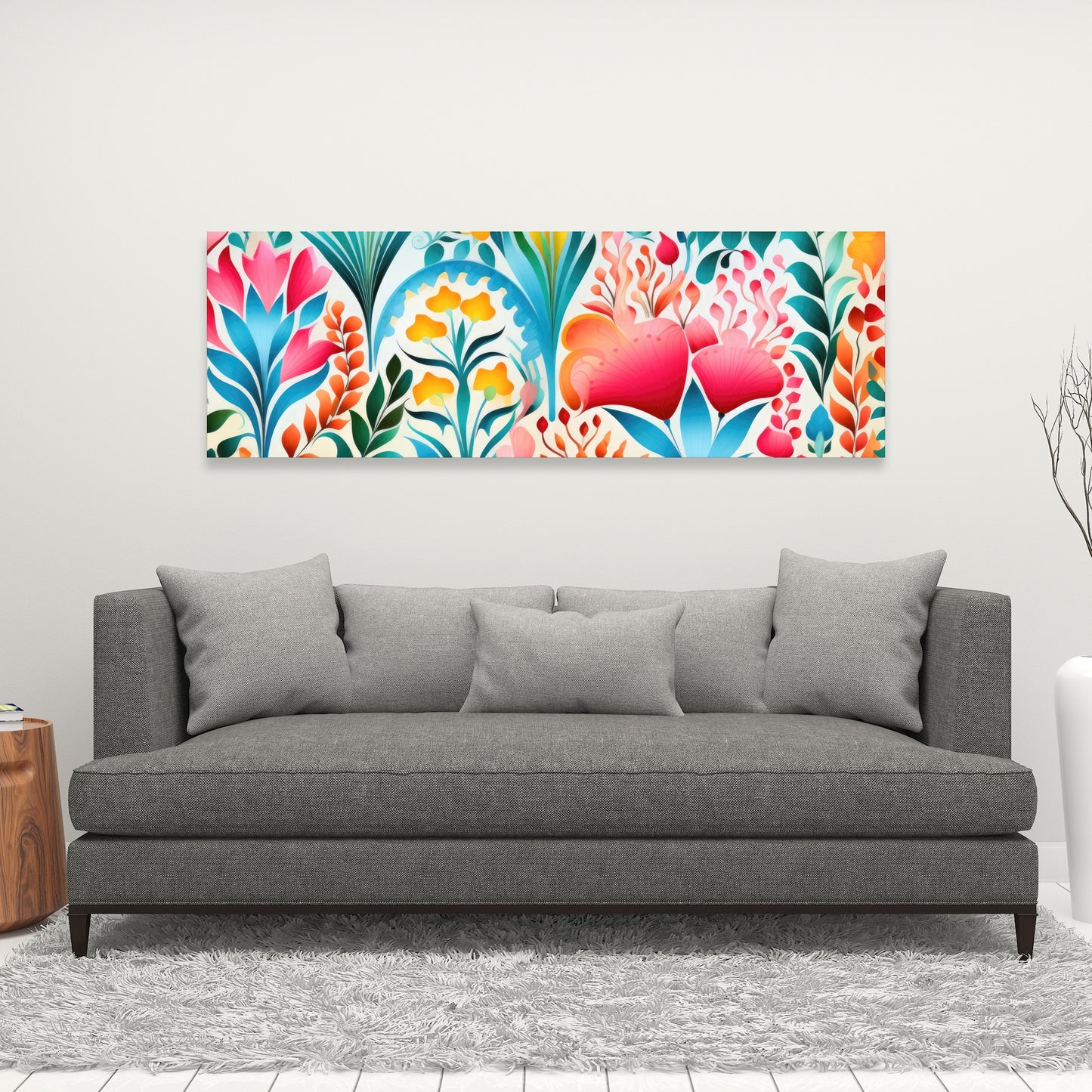 Flowing Flowers - Green Canvas for Elegant Home Decor