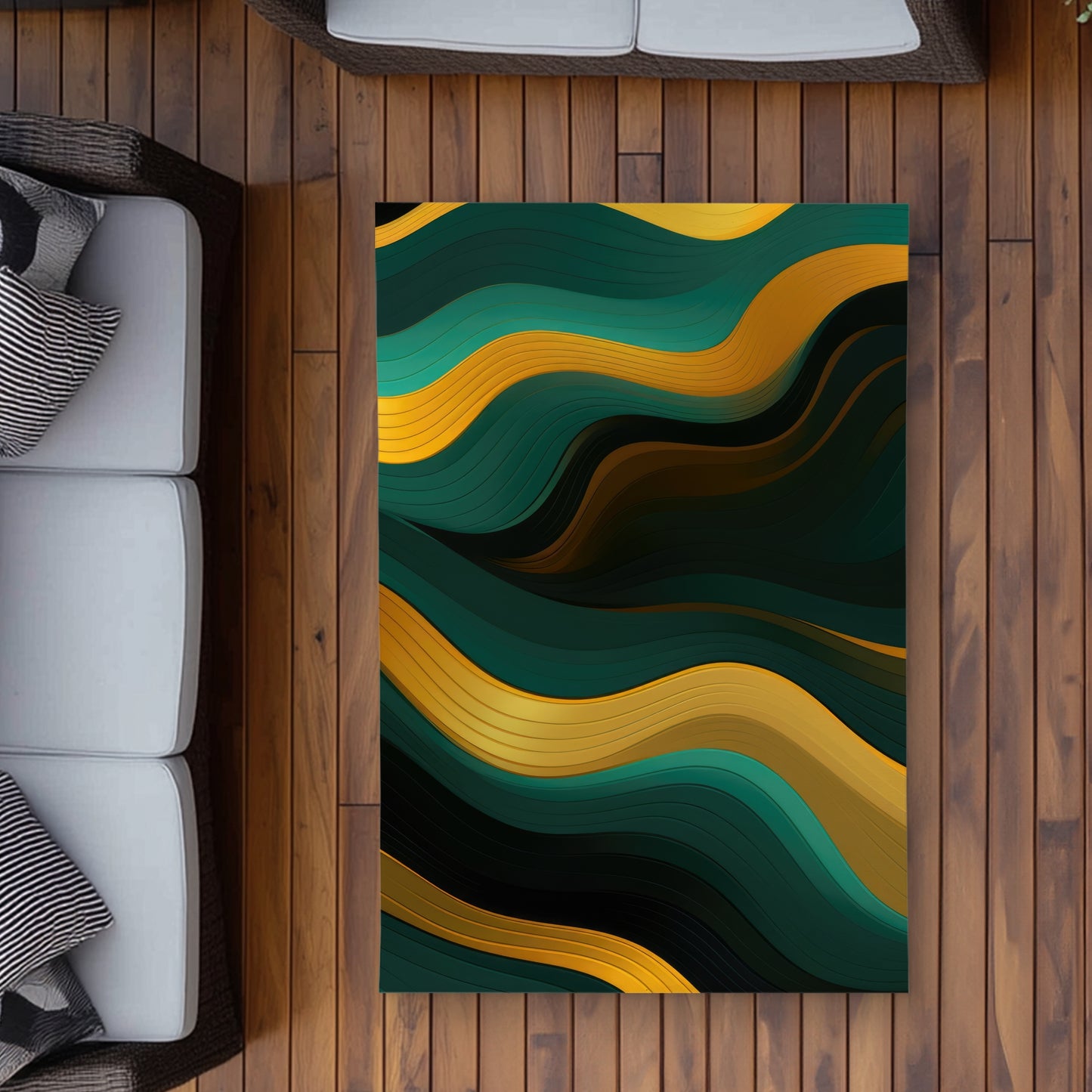 Golden Harmony Turquoise Outdoor Area Rug for Home Decor