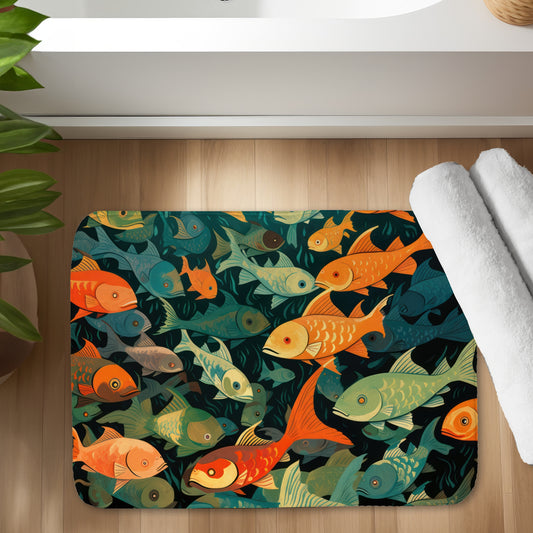 Simple Fishes Green Bath Mat | Stylish Home Decor Accessory