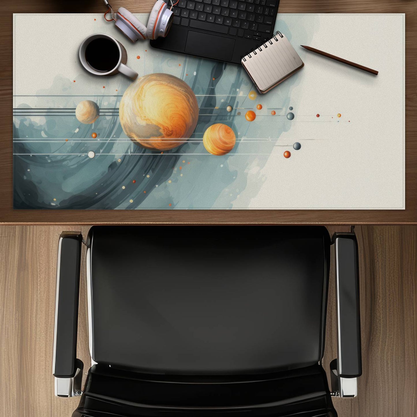 Hanging planets Orange gaming mat | Stylish home decor