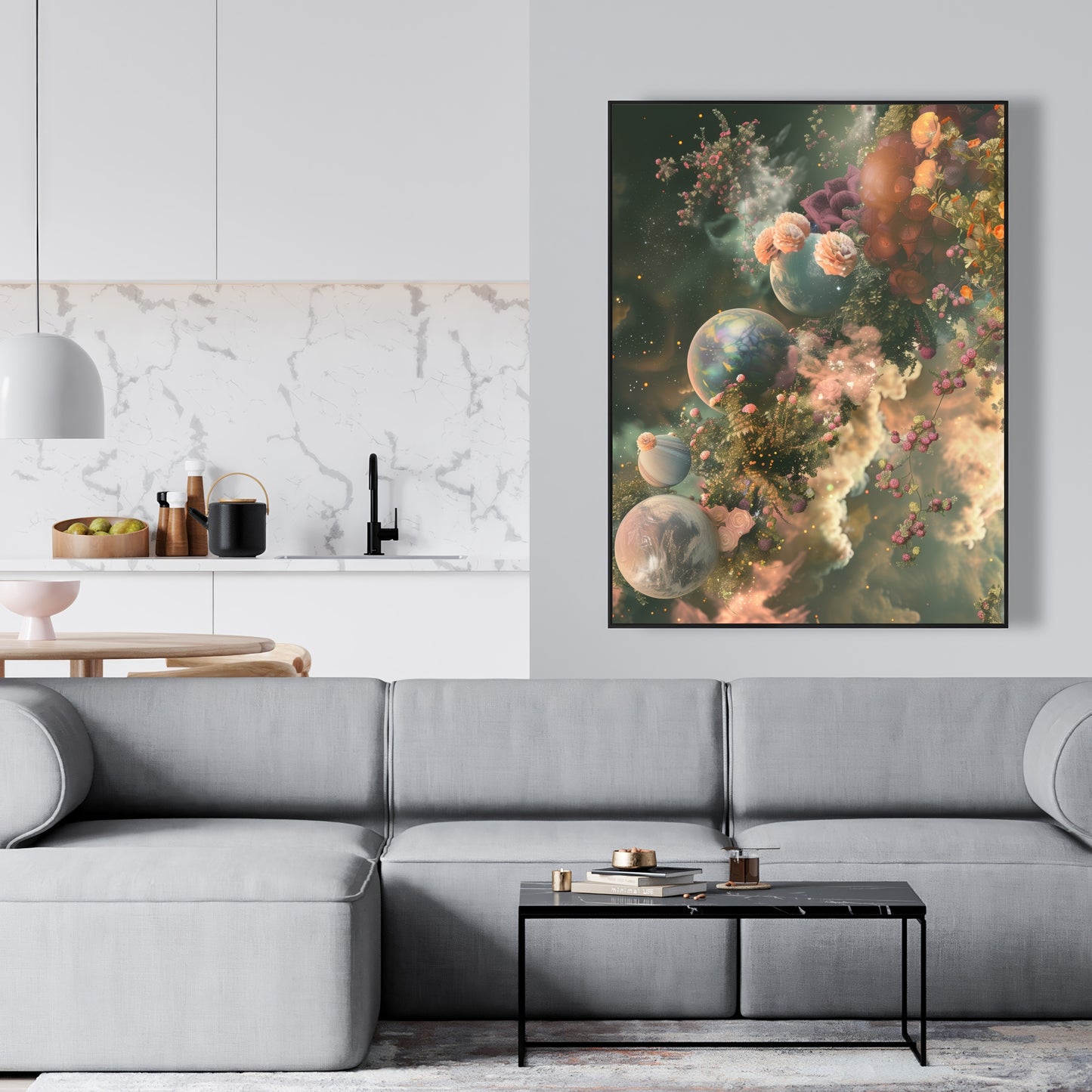 Bloom space - Framed Canvas - Print on demand