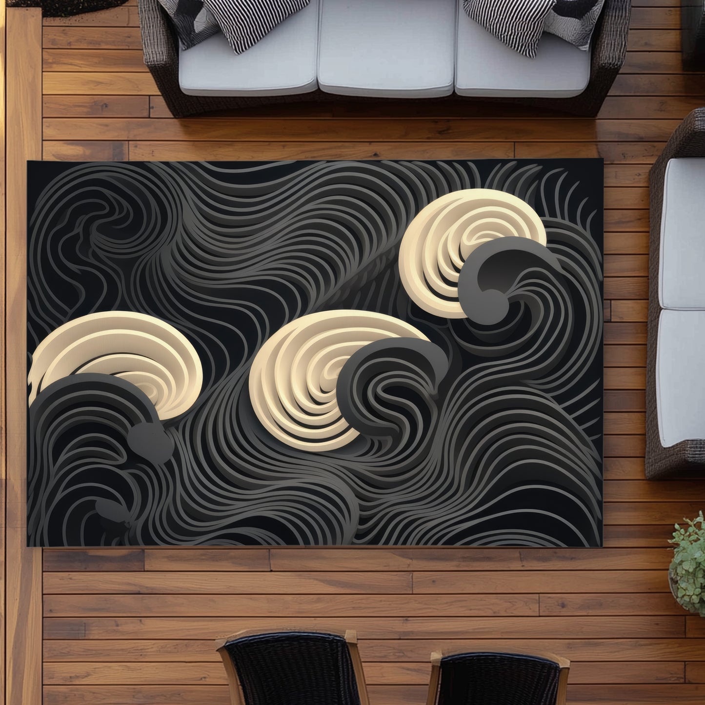 Layers Black Outdoor Area Rug | Stylish Home Decor Accent