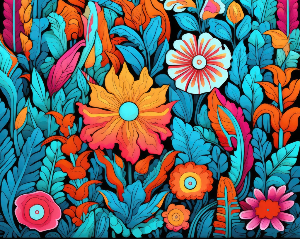Floral Hues - Black Braided Polyester Placemat for Home Decor